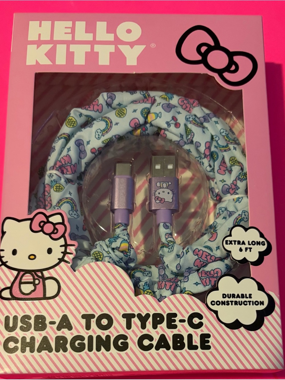 Hello Kitty Pink USB-A‎ to USB-C Charging Cable